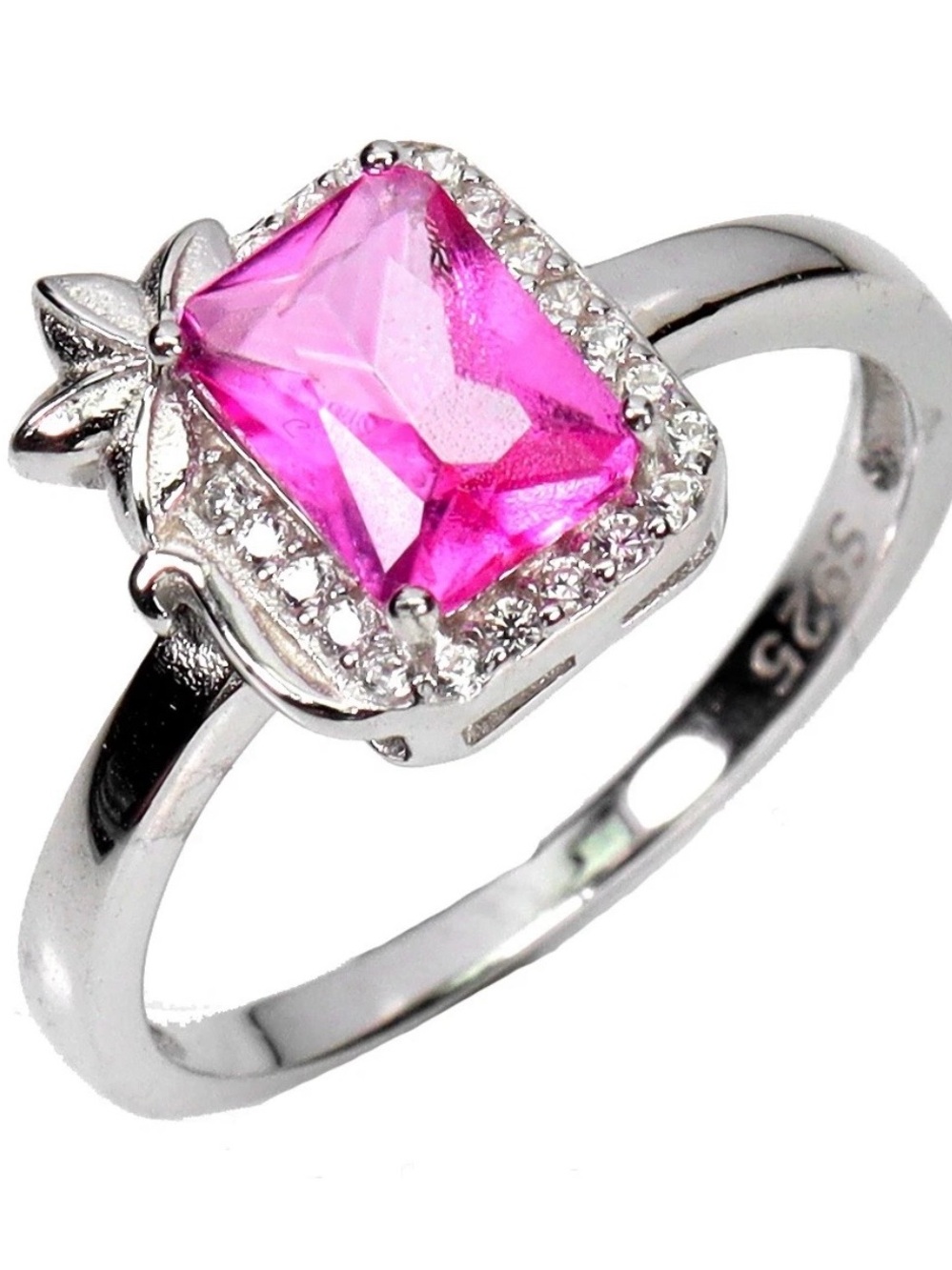 1.5ct Pink Topaz white Sterling Silver Ring floral flower design